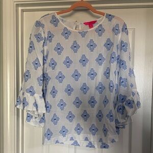 Lilly Pulitzer White and Blue Patterned Blouse
